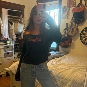 DKNY Black Off-Shoulder Long-Sleeve Women's Top